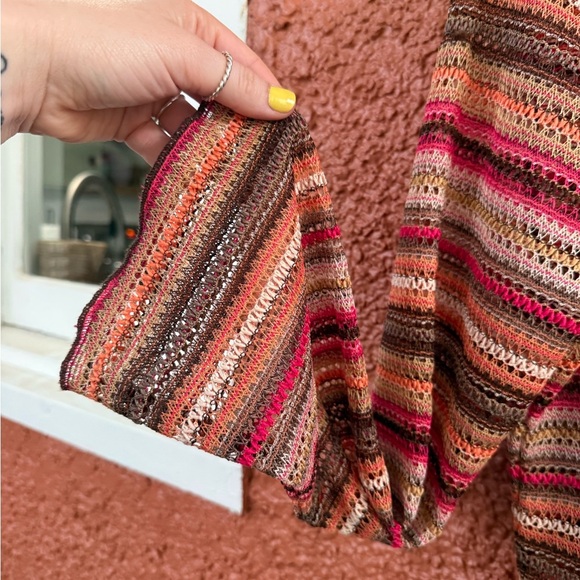 Y2K Almost Famous Women’s Knit Cropped Flare Sleeve Fairy Boho Top Mesh Rave L - Picture 7 of 8